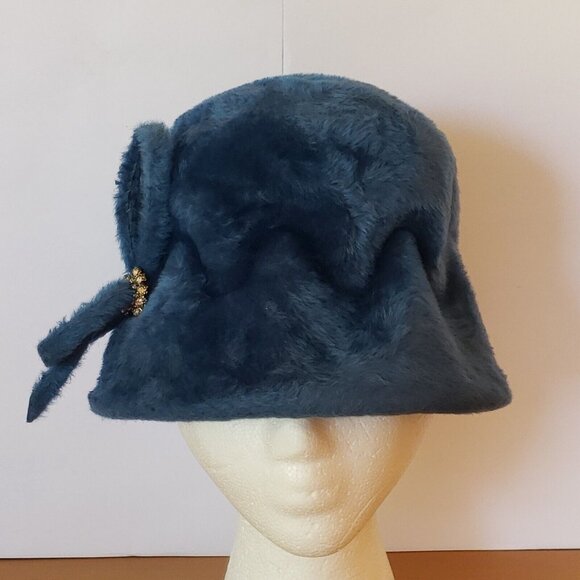 Vintage Angora Flapper Hat Blue Wool Cloche Splendid Etui Town Country Deco UK main image 10